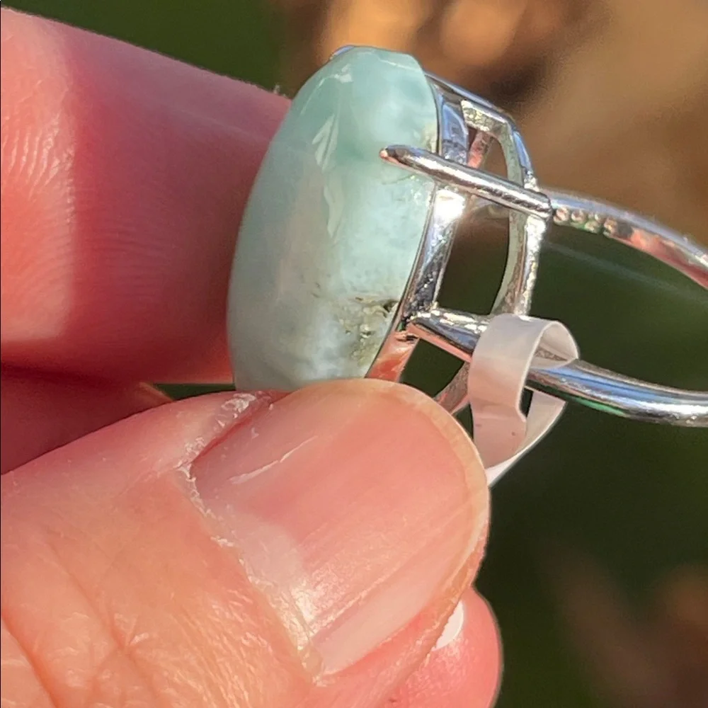 NWT Large Natural Larimar 18.2X13 in 925 Sterling Silver Ring Size 5
